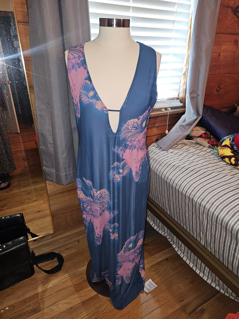 ASOS Curve Navy Maxi Dress with Pink Floral Print